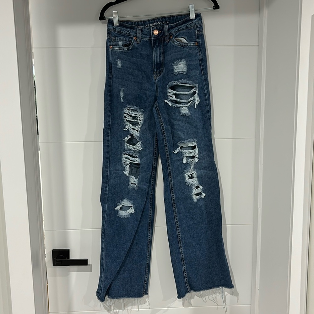 AEROPOSTALE dark blue high rise distressed denim